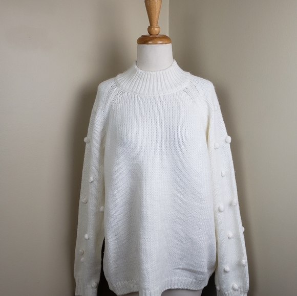 CeCe Sweaters - NWOT CeCe Mock Neck sweater with pom-pom Details